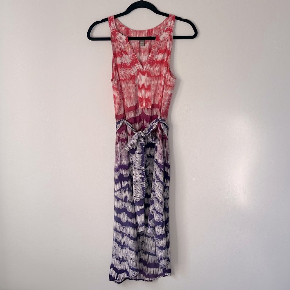 Ombré silk shift dress w/ tie waist
